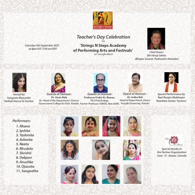 Teacher’s Day Celebration by ‘Strings N Steps Academy of Performing Arts and Festivals’  on Google Meet